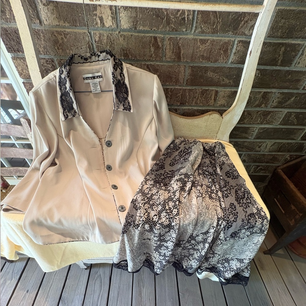Dana Kay Cream Blouse with Black Lace Detail